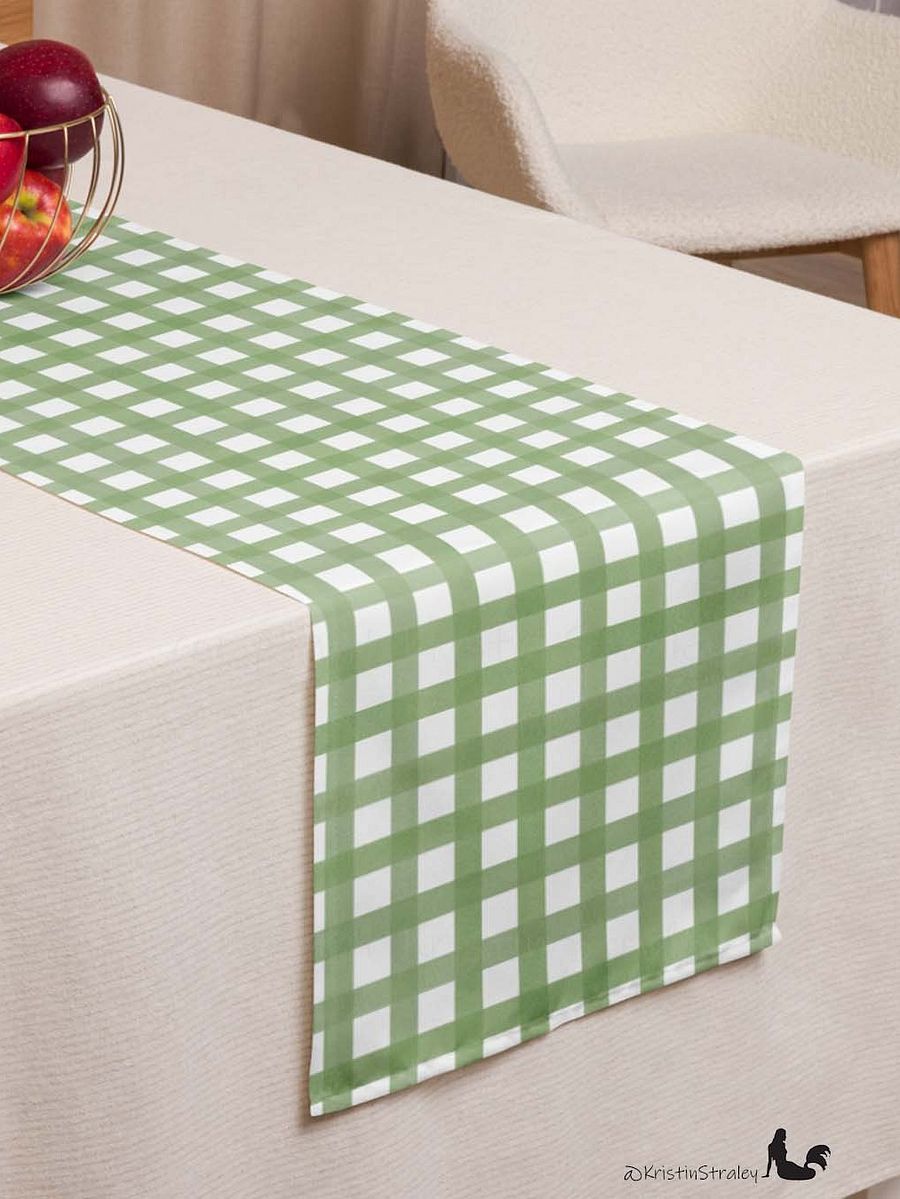 Green Gingham Checker on White Table Runner product image (3)
