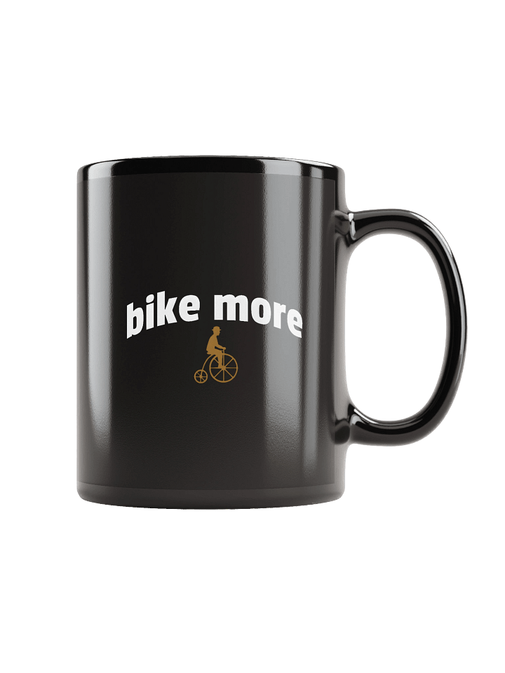 Bike More Black Coffee Mug with vintage penny-farthing bicycle icon product image (1)