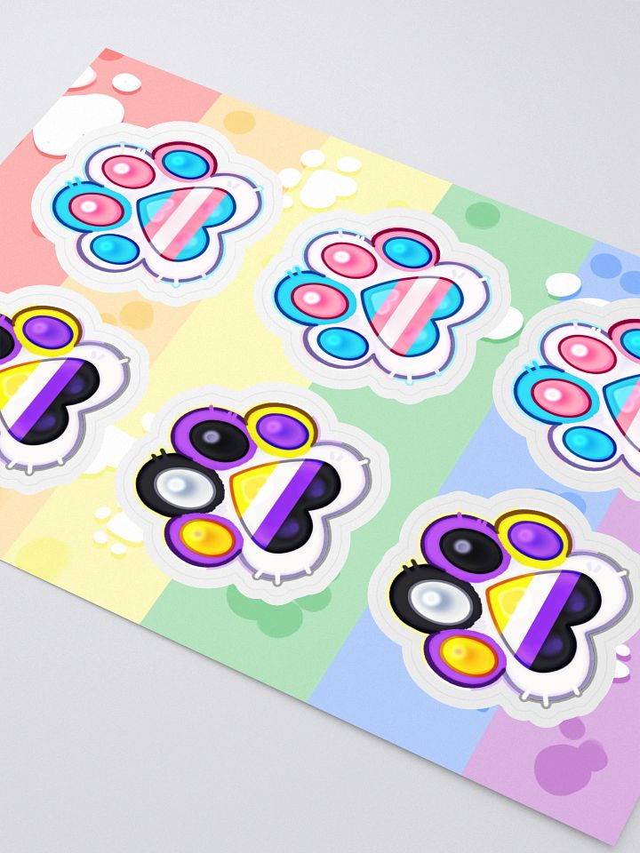 Trans & Nonbinary Medley Pride Paw Prints Sticker Sheet product image (2)