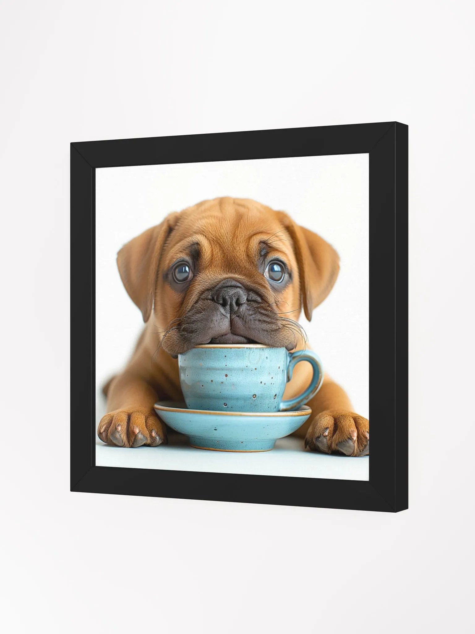 Cute Coffee Lover Puggle Puppy Framed Wall Art product image (4)