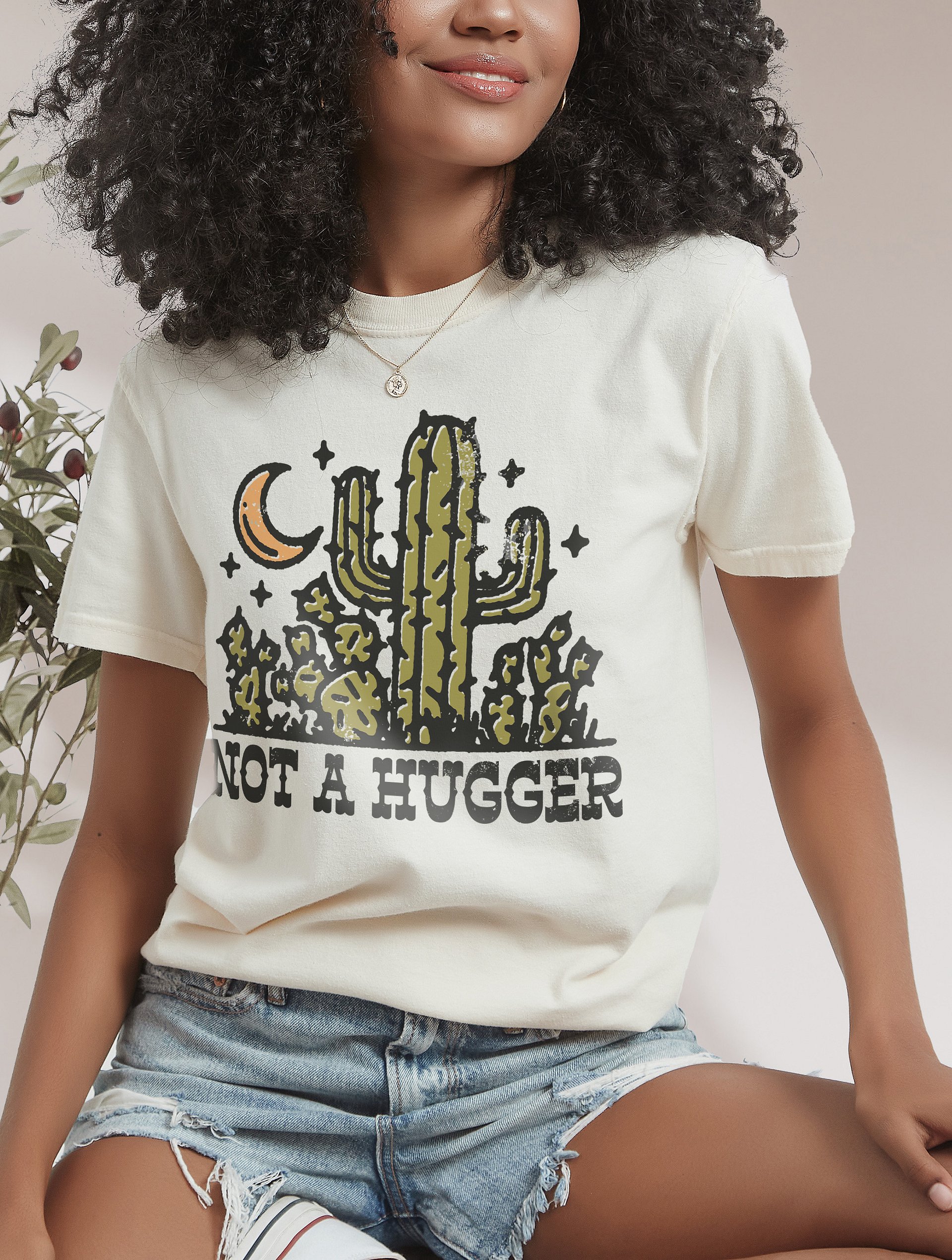Not a Hugger | Funny Retro-Style Minimalist Hipster T-Shirt of a Desert Cactus for Introverts, Travelers, and Desert Lovers product image (15)