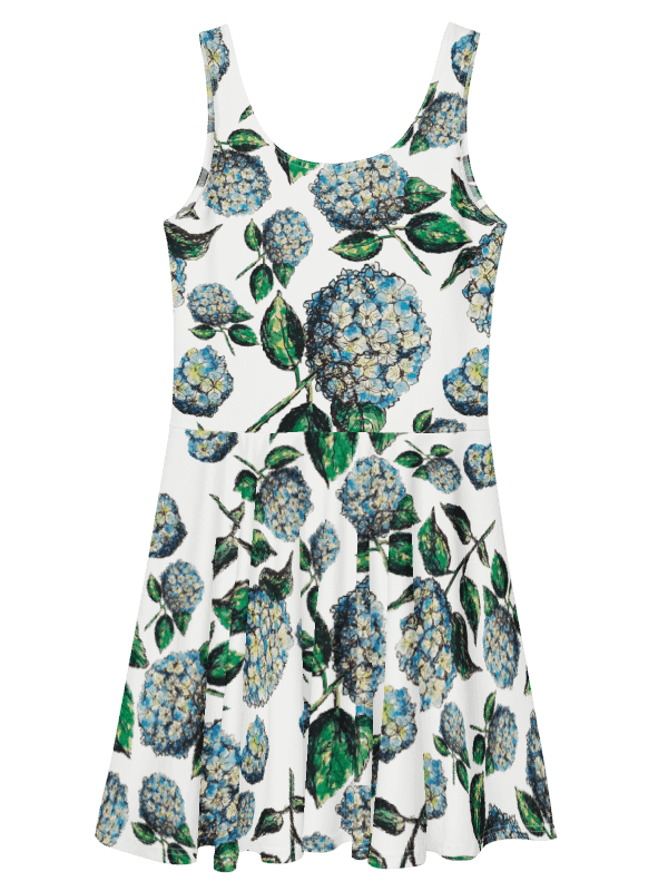 Blue Hydrangea Blooms Skater Dress | Watercolor Floral Fit & Flare Dress | Monique Faella Designs™ product image (6)
