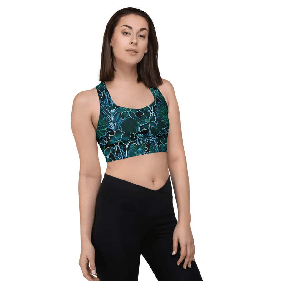 Trippy Floral Teal/All-Over Print Longline Sports Bra by Sublicolor product image (4)