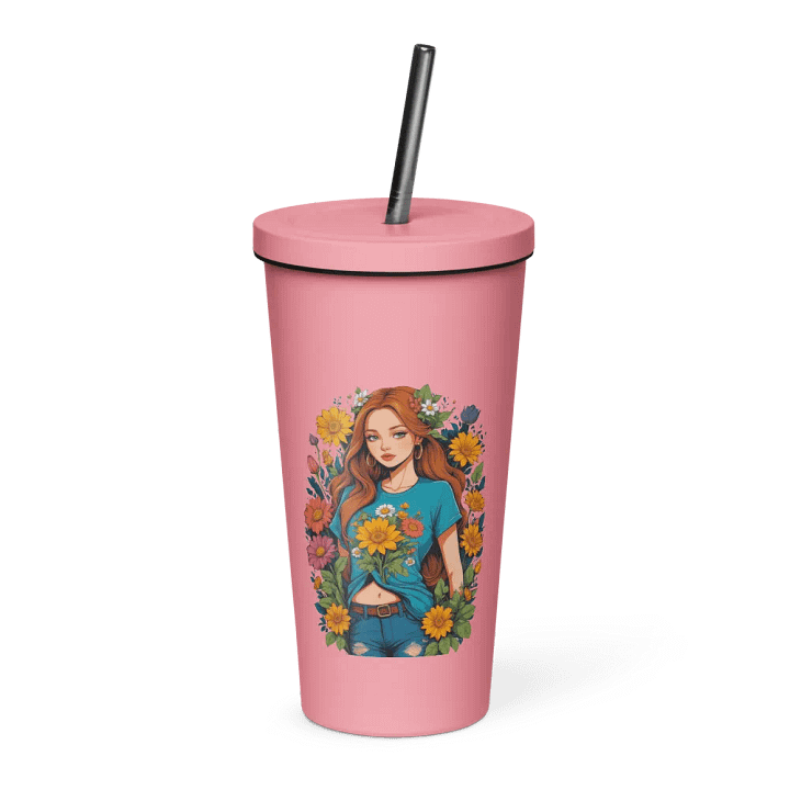 Bloomcore Flower Girl 20 oz Tumbler Cup - Pink - Insulated Tumbler with a Straw - v1 product image (1)