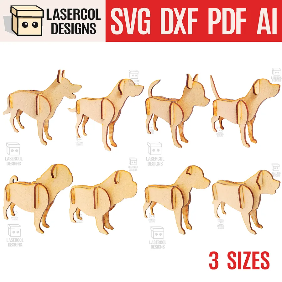 Dogs 3d Puzzle Bundle (3 Sizes) - Laser Cut Files product image (1)