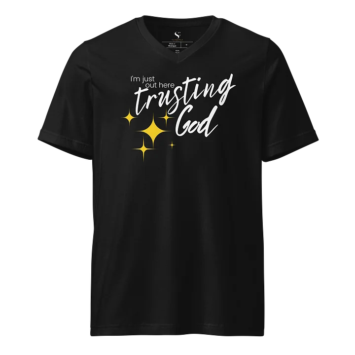 I'm Just Out Here Trusting God V-Neck Tee - Black - Lightweight and Stylish product image (2)
