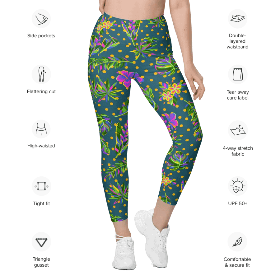 Green All-Over Print Leggings with Pockets product image (10)
