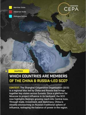 Aug 30, 2025 | The Shanghai Cooperation Organisation (SCO) is a regional bloc led by China and Russia that brings together key states across Eurasia. Once a platform for Moscow to project influence in its backyard, the SCO now highlights Beijing’s growing reach into Central Asia. Through trade, investment, and diplomacy, China is steadily encroaching on Russia’s traditional sphere of influence, reshaping the balance of power in the region. | Read the full report by @CEPA  | #geopolitics #SCO #Russia #China