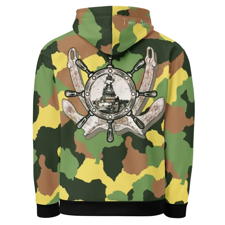 Green Camouflage Twin anchor ship wheel & Tug CE Hoodie product image (1)