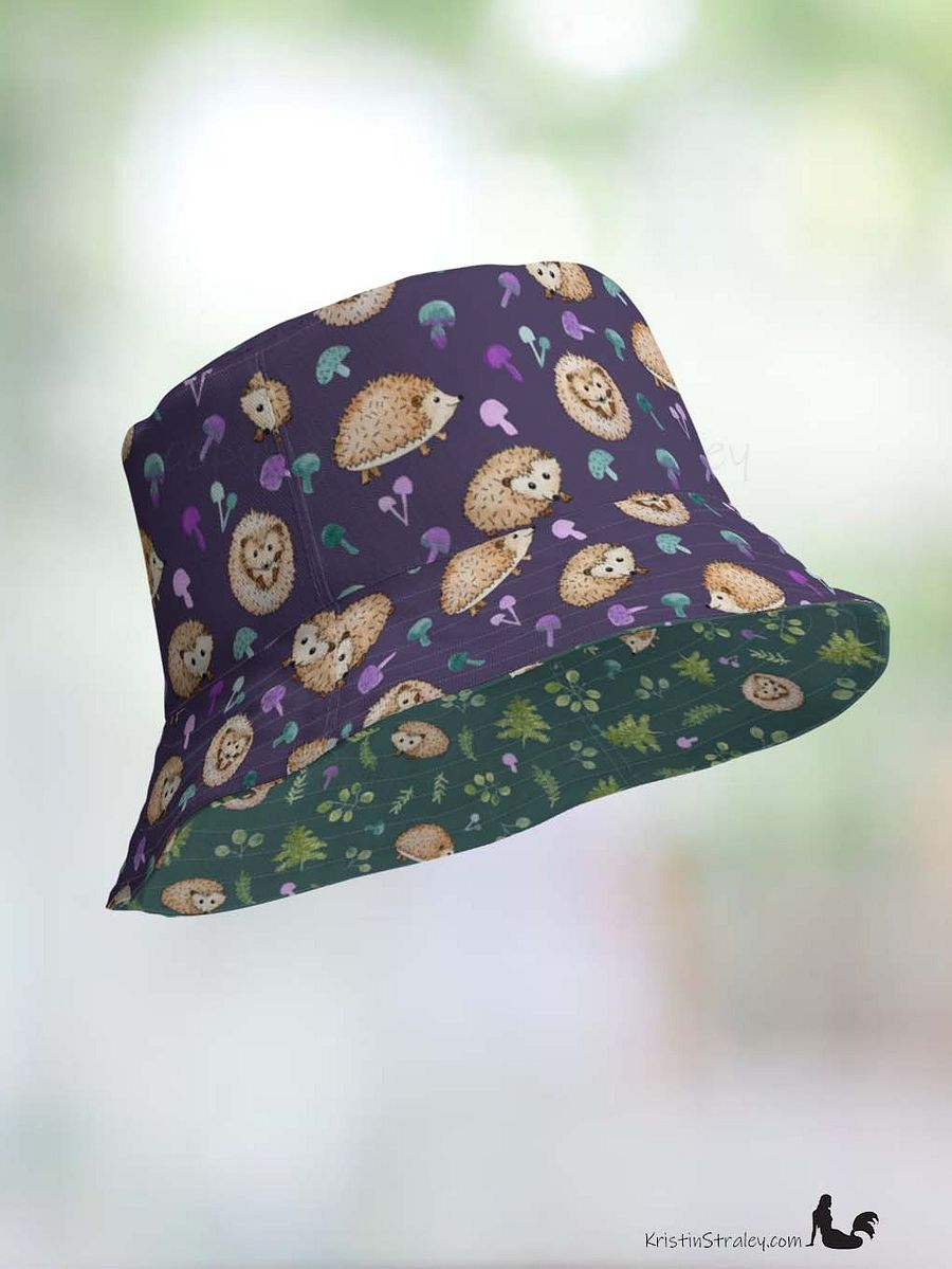 Hedgehogs Reversible Bucket Hat in Plum and Teal product image (9)