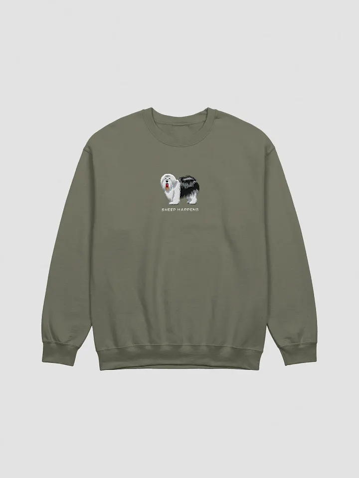 Sheep Happens Sweatshirt (Embroidered) of an Old English Sheepdog(Black & White) product image (13)