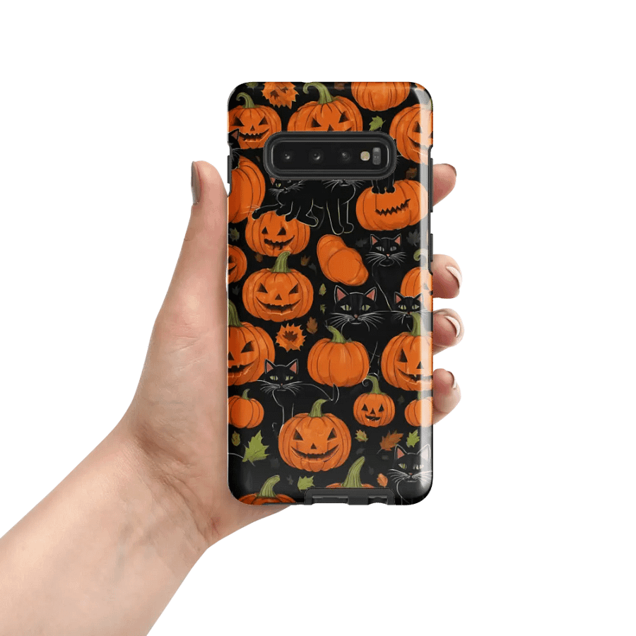 Haunted Whimsy: Pumpkin & Cat Face Samsung Galaxy Case product image (55)