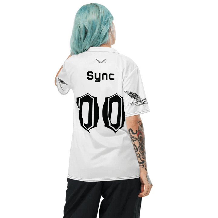 Sync - White - Recycled Unisex Sports Jersey - Black HApex Gear Black Logo product image (2)