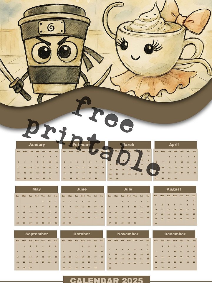 Coffee-Toned 2025 Calendar Duo Cappuccino Assassino and Ballerina Cappuccina product image (1)