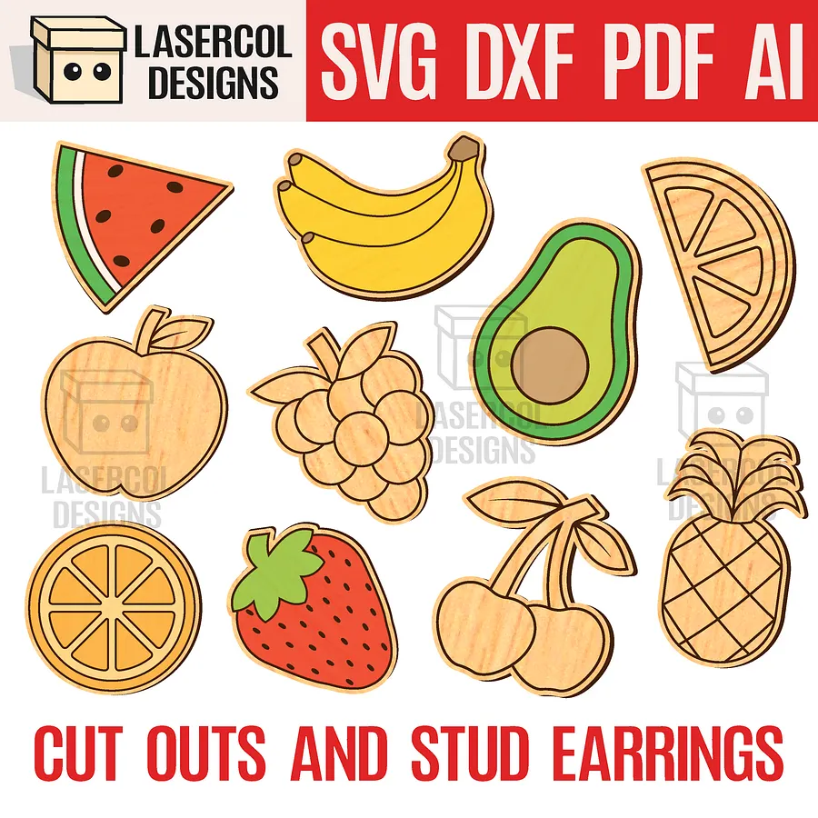 Fruits Cut Outs and Stud Earrings - Laser Cut Files product image (1)