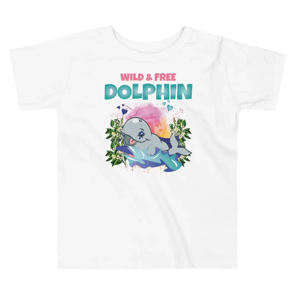 Dolphin Wild and Free Colorful Funny Cute Bella+ Canvas Toddler T-Shirt – Funny Shirt & Gift for Kids product image (6)