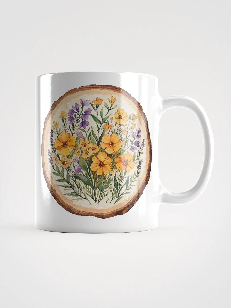 Yellow Orange Wildflower Round Wood Art Ceramic Mug product image (2)