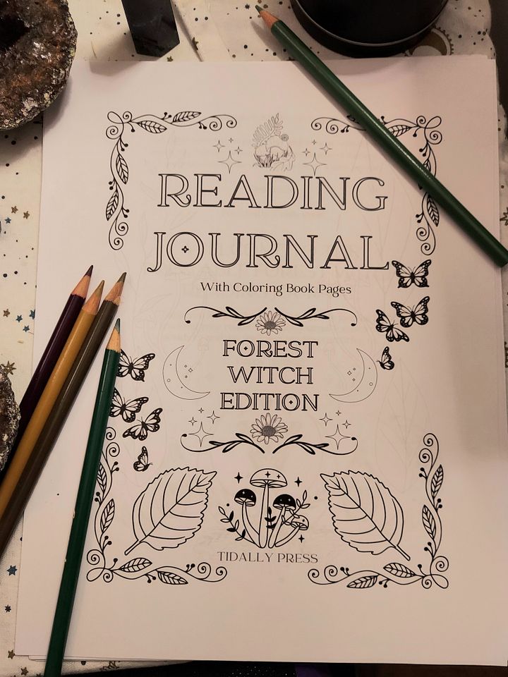 Printable Reading Journal with Coloring Book Pages: Forest Witch Edition product image (1)