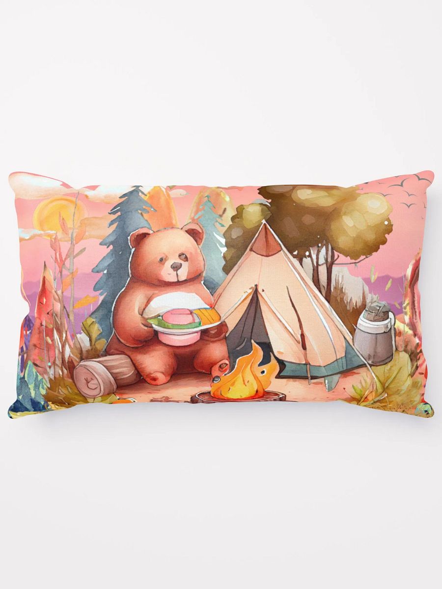 Camping Bear Throw Pillow | Jungle Campfire Scene | 3 Sizes Available product image (5)