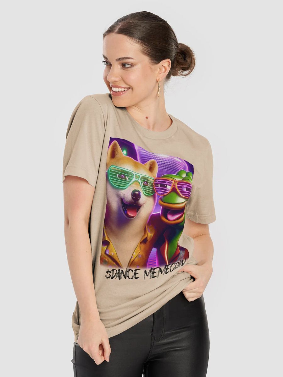 DISCO DOGE and PARTY PEPE - DANCE MEMECOIN - PREMIUM TEE - TAN product image (3)