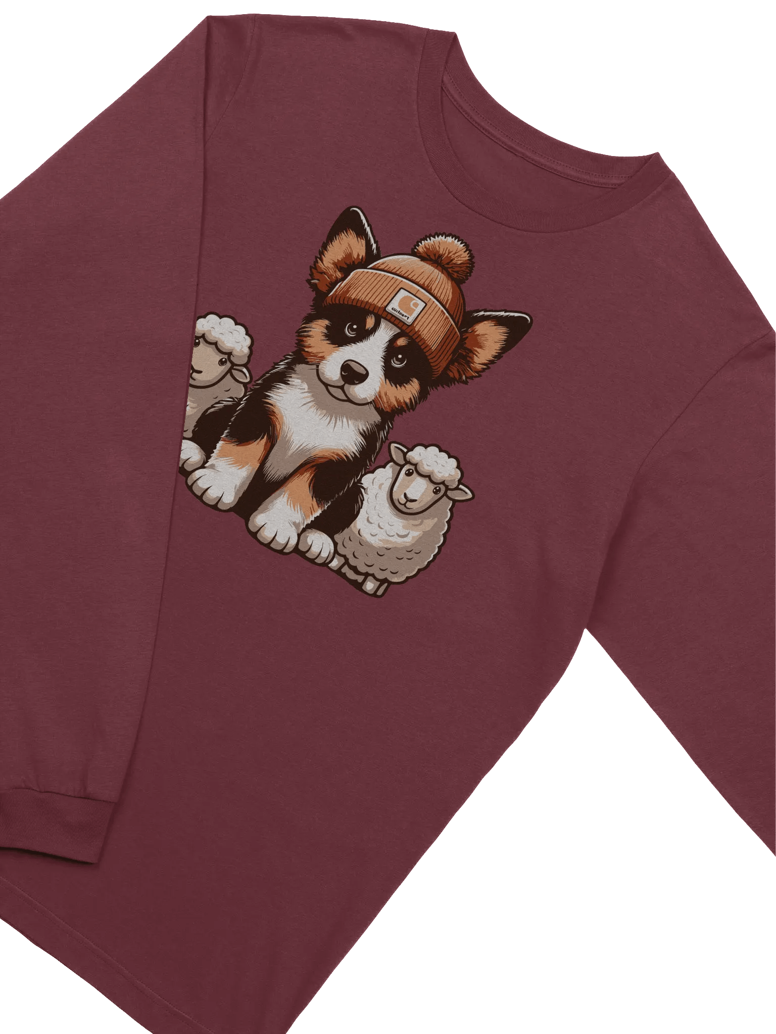 Cute Tricolor Border Collie with Sheep Long Sleeve T-Shirt product image (2)