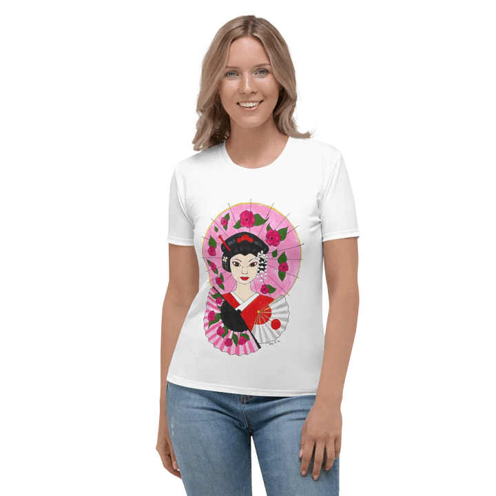 Japanese Geisha (art by Dina R.) acrylic painting - Women's Crew Neck T-Shirt product image (1)