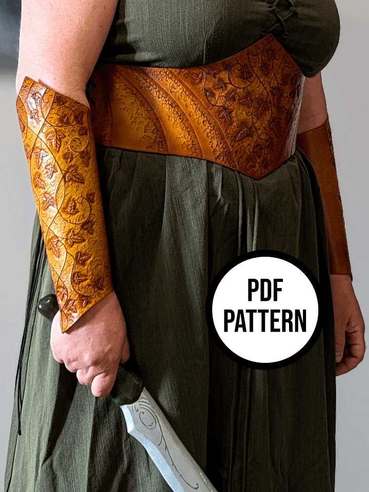 Leather Bracers with Mallorn Leaves - PDF Pattern for Leatherwork product image (1)