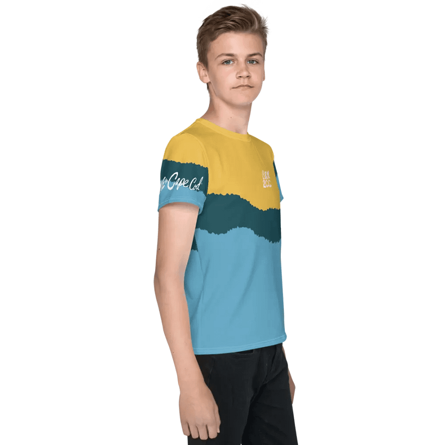 🦈 YOUTH | Boys’ | BOURNE to Cape Cod™ | Logo Tee – All-Over Print | BRN.2C.C.™ | Coastal Explorer Edition 🧭| White Logo on Abstract Landscape Graphic product image (3)