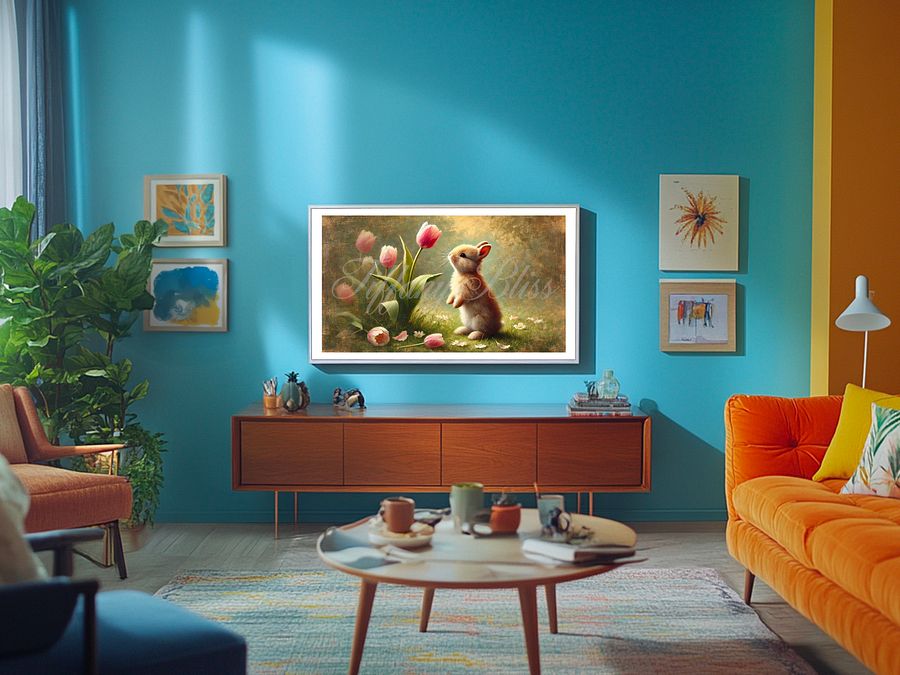 Spring Samsung Frame TV Art, Easter Bunny Tulips Painting, Art for TV, Digital Download product image (3)