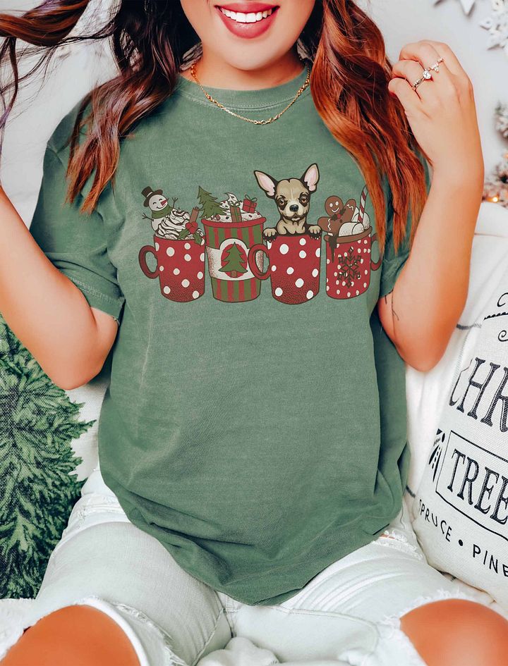 Cute Chihuahua in a Christmas Cup T-Shirt | Funny Christmas Pup in a Cup product image (16)
