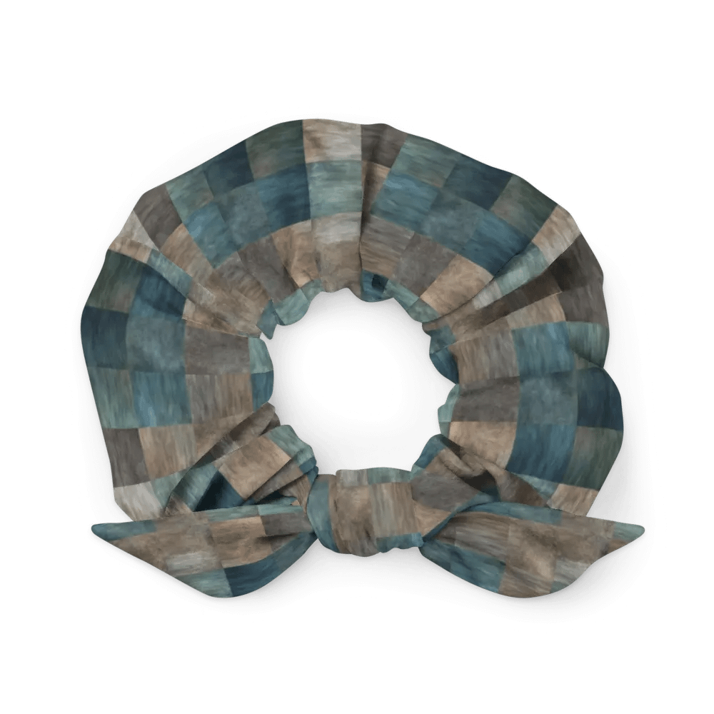 Hair Scrunchie - Checkered Pattern in Blues, Greens, and Browns product image (2)