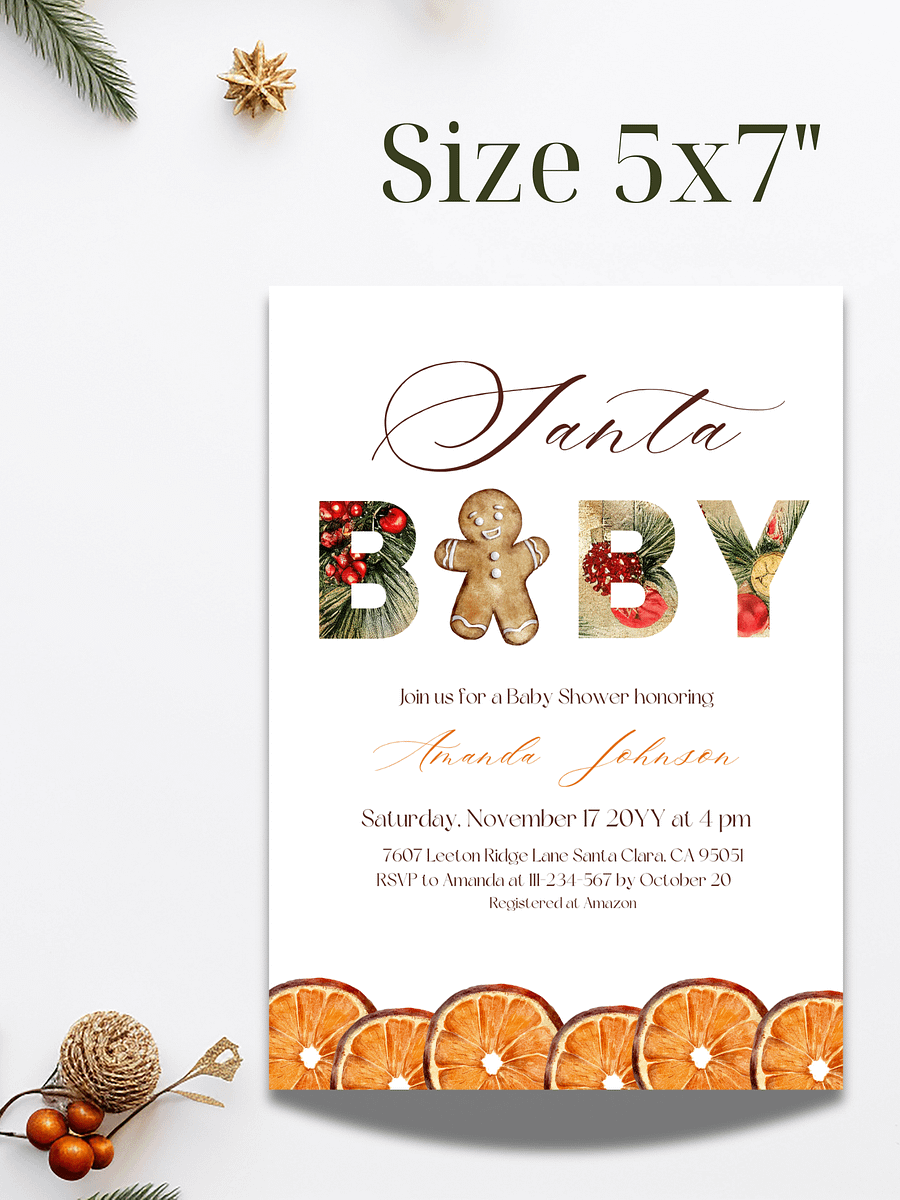 Santa Baby Shower Invitation for Christmas Themed Party, Digital Download Winter Gender Neutral Invite Canva Template product image (3)