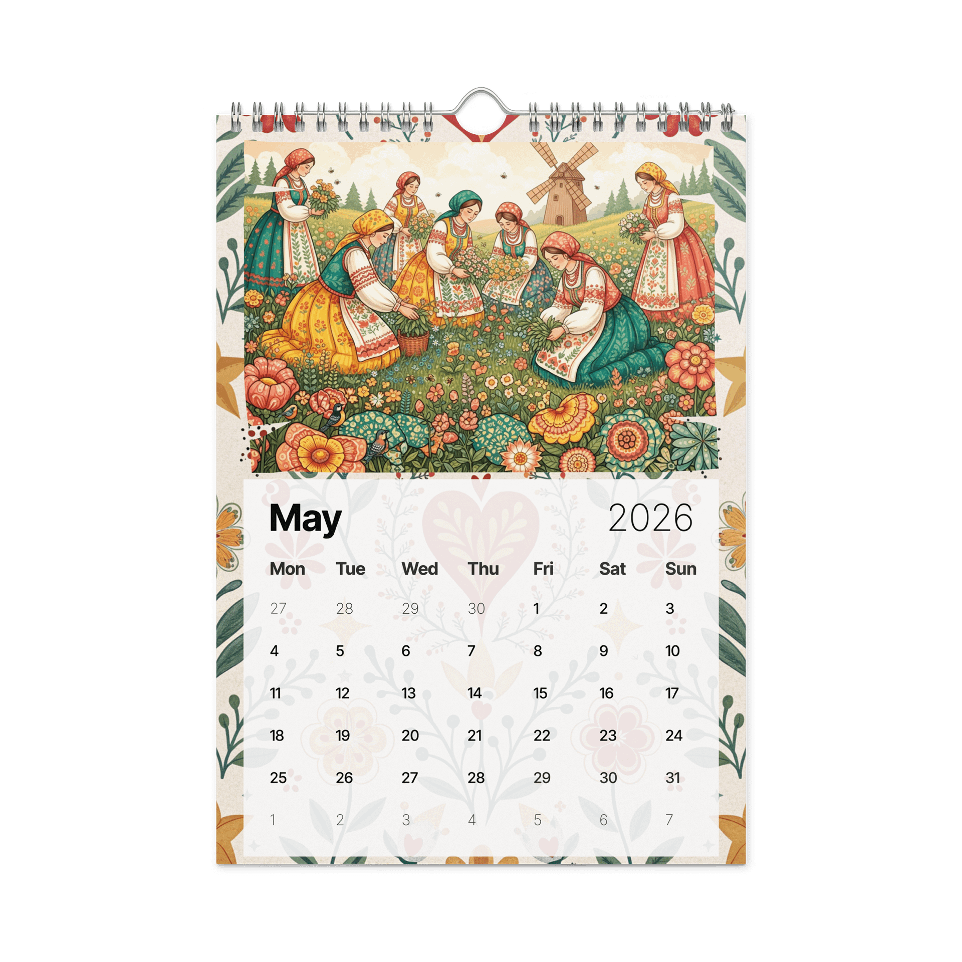 Heart & Harvest – Folk Art Wall Calendar 2026 | Hand-Painted Village Seasons, Colorful Traditional Art for Home & Office product image (10)