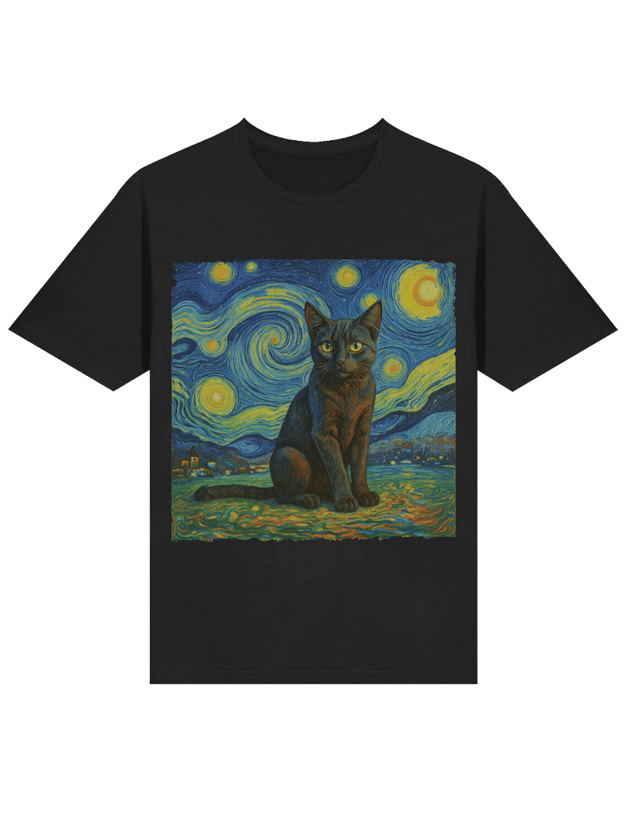 Van Gogh Starry Night Black Cat T-Shirt product image (13)