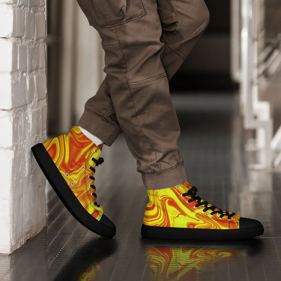 Men's High Top Canvas Shoes - Yellow and Red Digital Fluid Art product image (5)