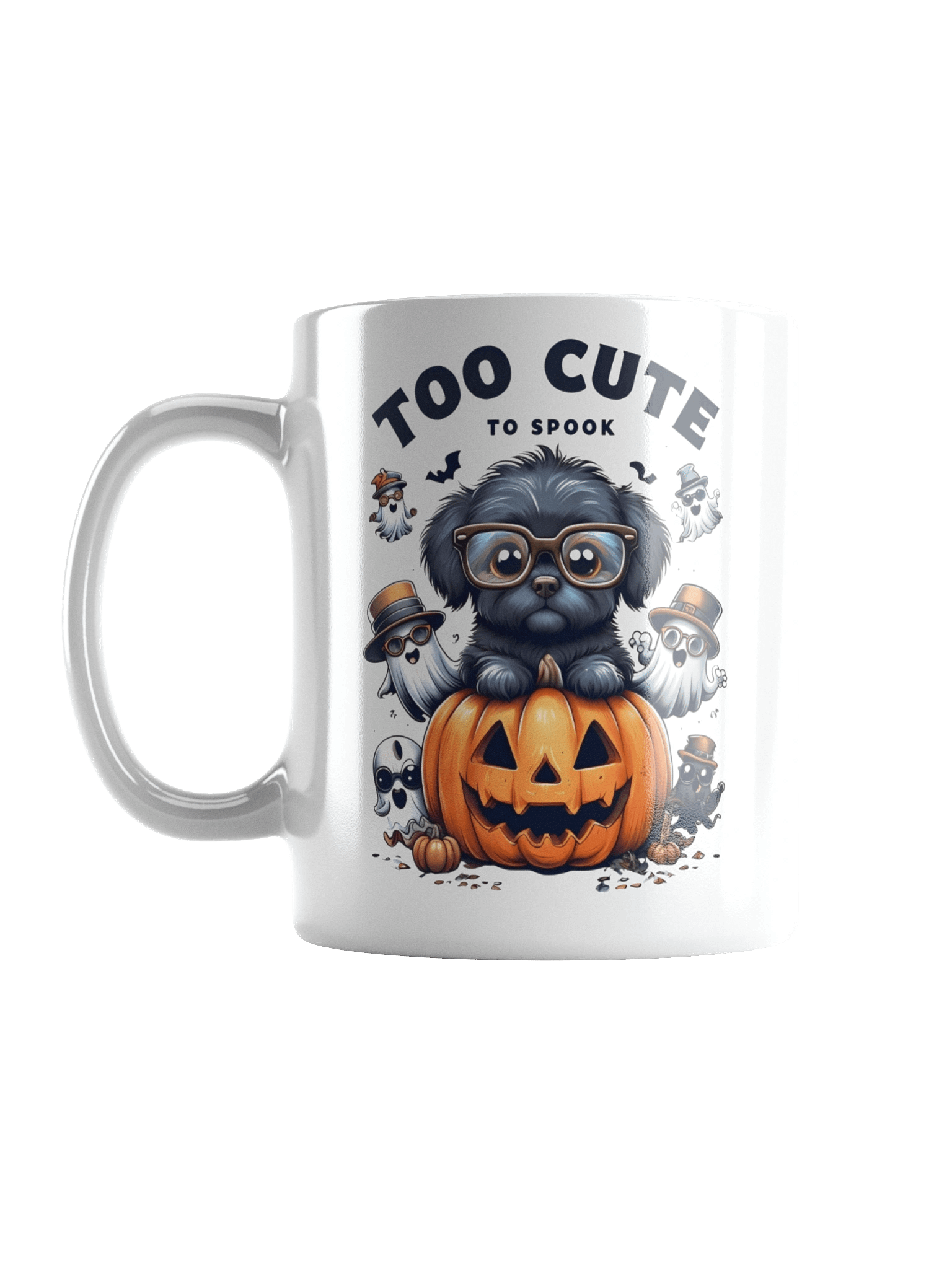 "Too Cute To Spook" Halloween Dog Mug | Cute Ghost Puppy & Pumpkin Coffee Cup product image (3)