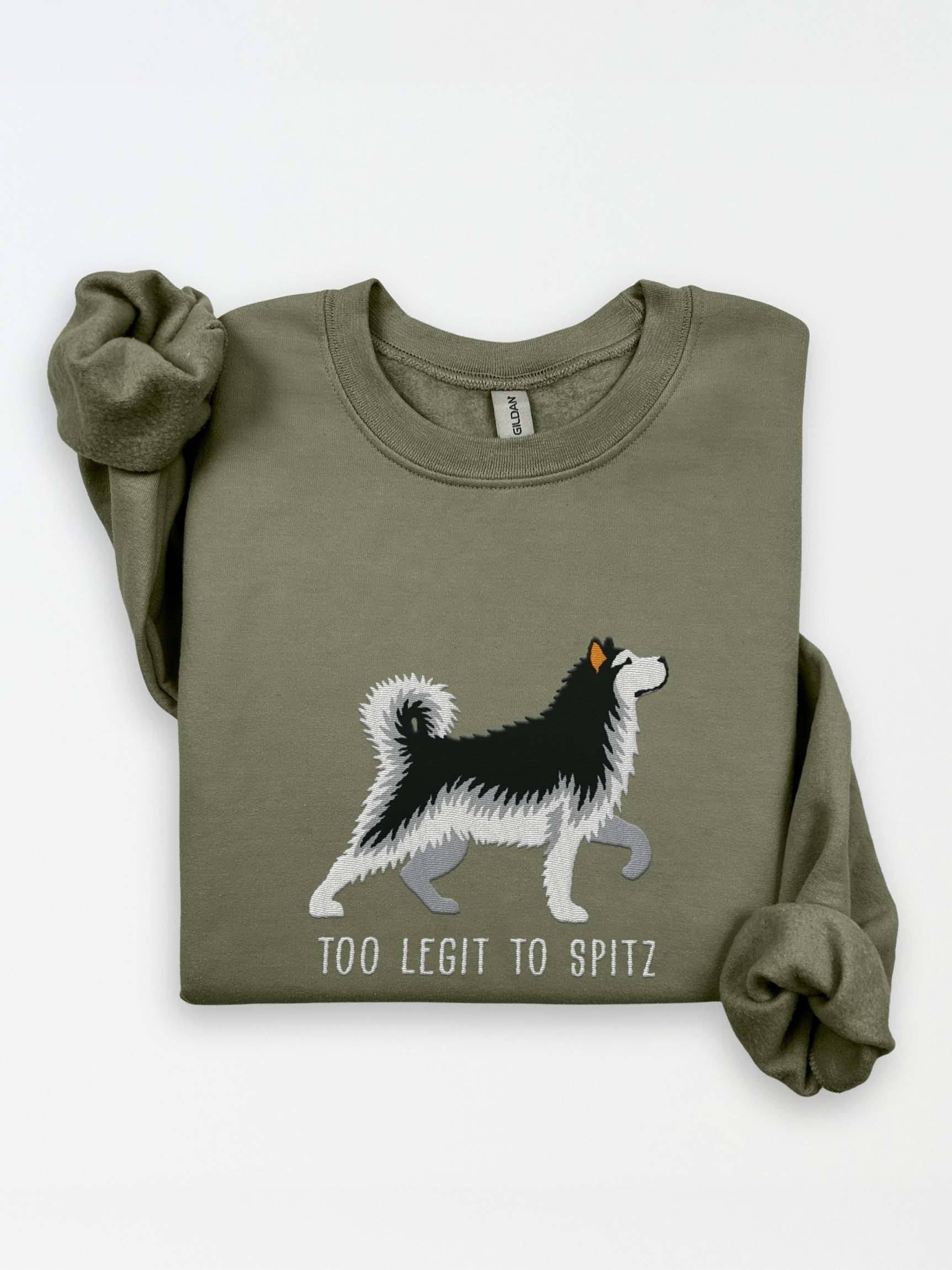 Too Legit to Spitz Sweatshirt (Embroidered) of an Alaskan Malamute(Black & White) product image (1)