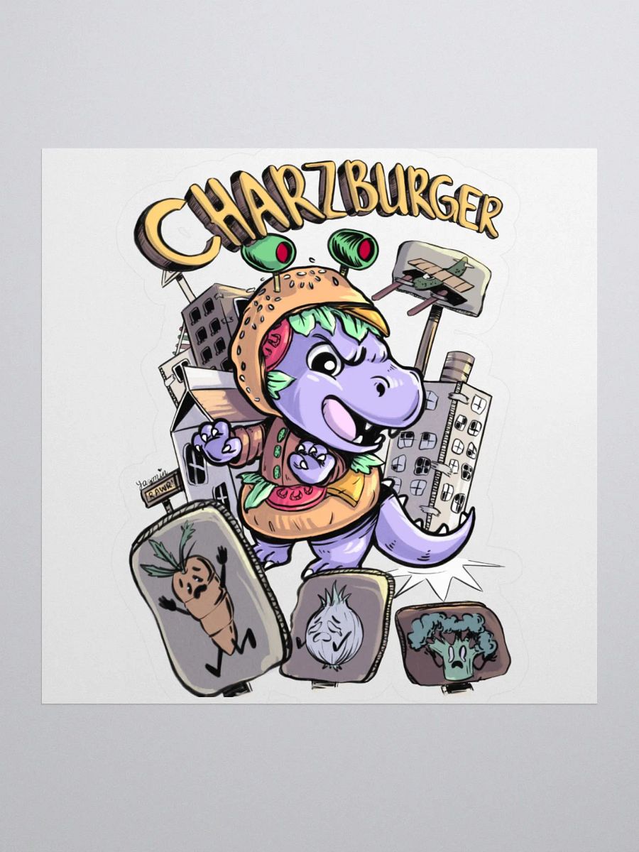 Dinosaur Hamburger Rampage Sticker - Whimsical Decal product image (1)