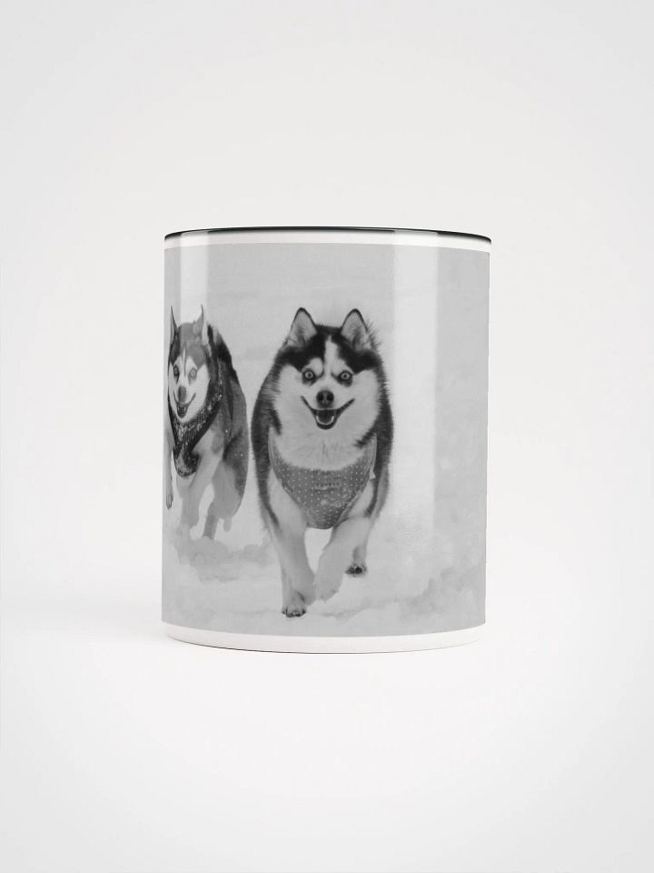 Klee Kai brother and sister running on the snow - B&W product image (1)