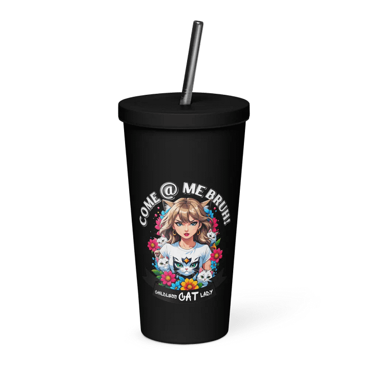 Childless Cat Lady 20 oz Tumbler Cup - Black - Insulated Tumbler with a Straw product image (1)