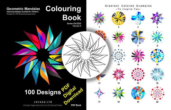 100 Geometric Mandala Coloring Pages | PDF | Digital File | Series GM2025 Vol. 3 product image (1)