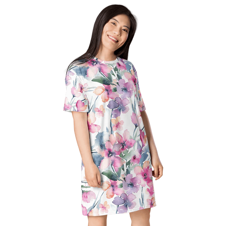 Watercolour Abstract Flowers Pattern T-shirt Dress product image (1)