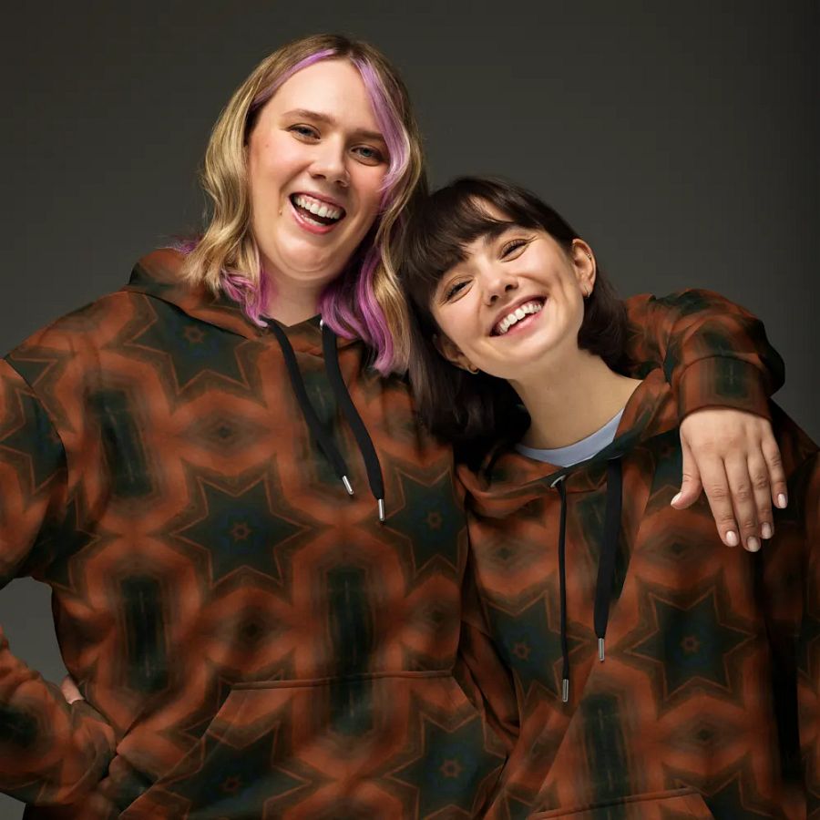 Abstract Dark Burgundy Star Repeating Unisex All Over Print Hoodie product image (11)