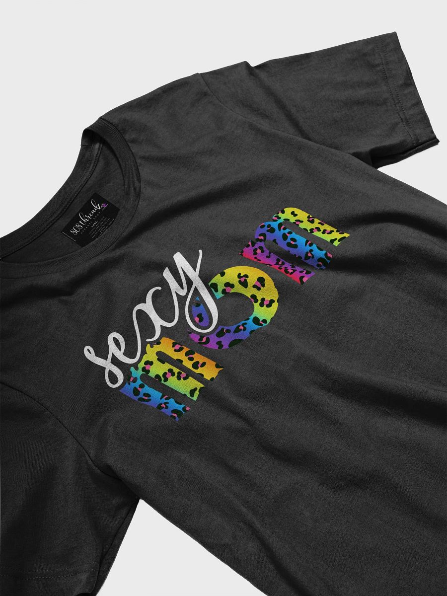 Sexy Mom T-Shirt; White with Bright Rainbow Leopard Pattern product image (3)