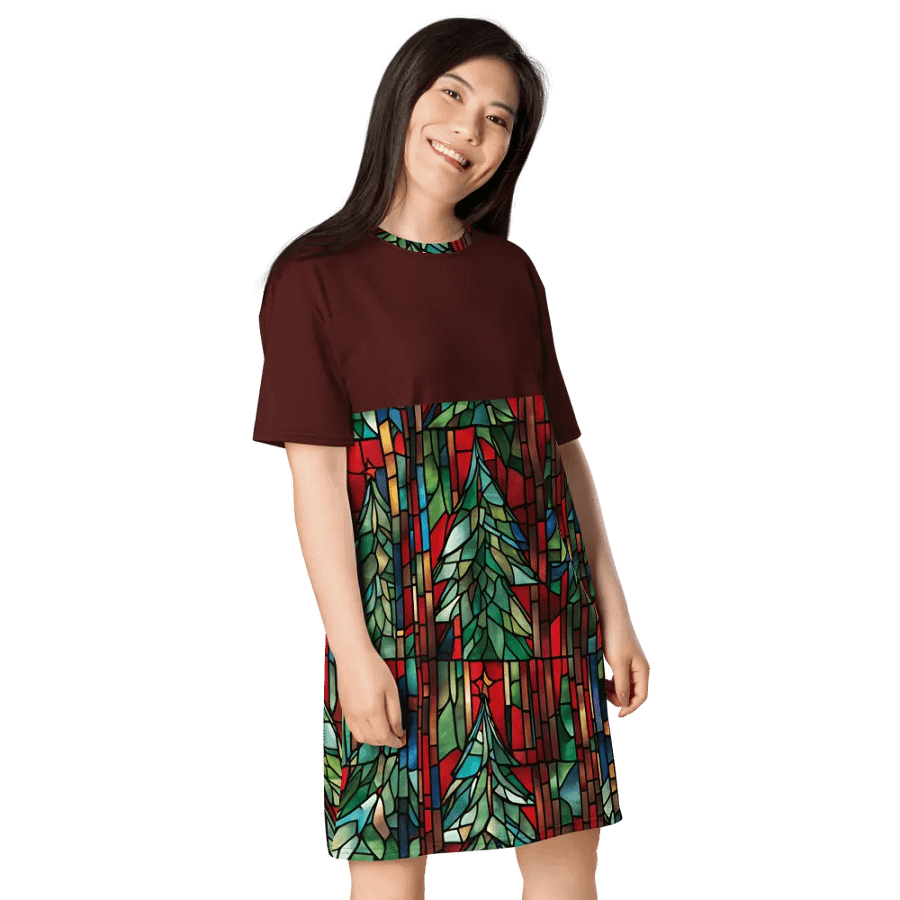 Stained Glass Christmas Tree T-Shirt Dress product image (5)