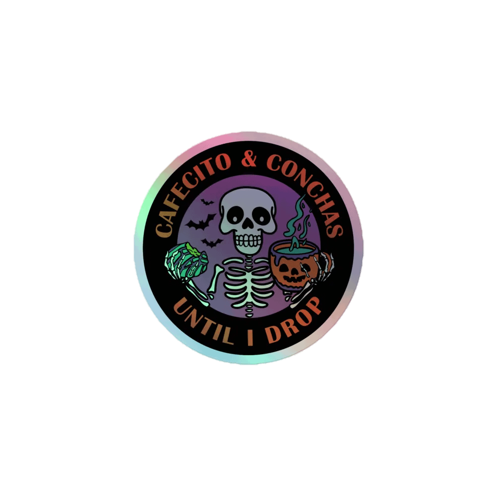 Cafecito and Conchas Halloween Skeleton Holographic Circle Sticker product image (1)