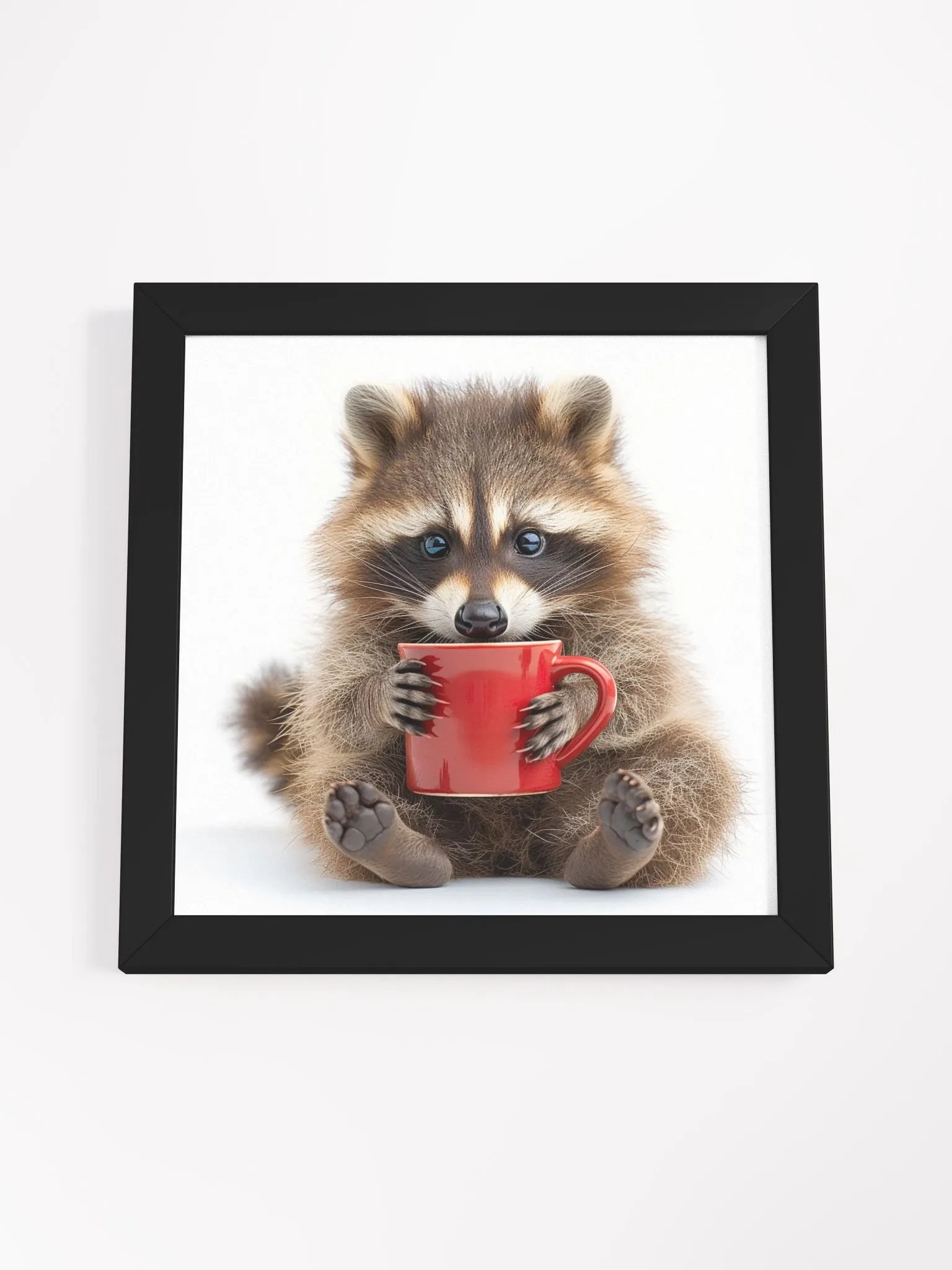Coffee Lover Cute Baby Racoon Framed Wall Art product image (2)