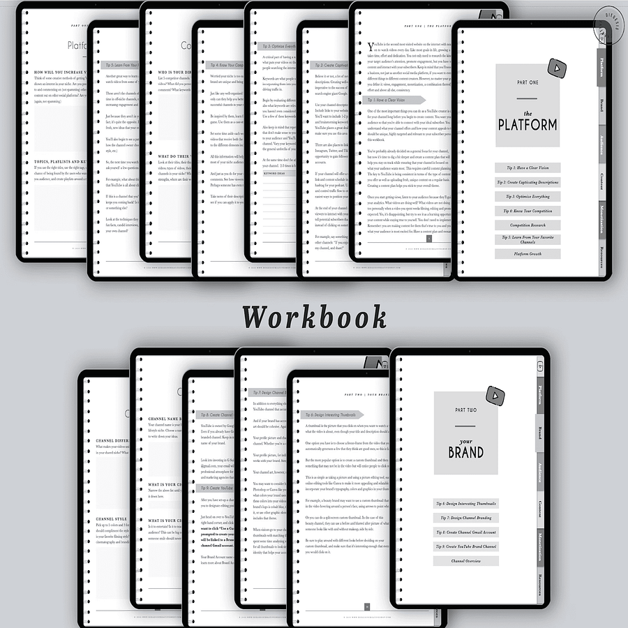 YouTube Digital Planner and Workbook Kit - Grayscale product image (7)