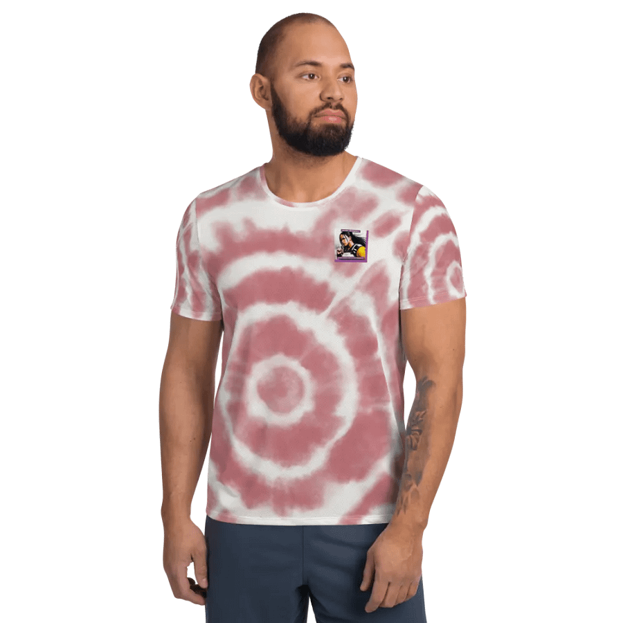 Comic-Inspired Pink Tie-Dye Athletic Tee product image (1)