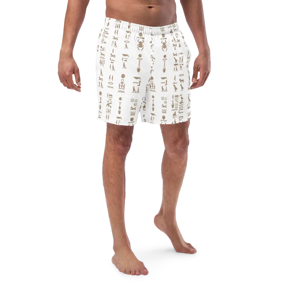 Isis White Hieroglyphs Detail All-Over Swim Trunks product image (1)